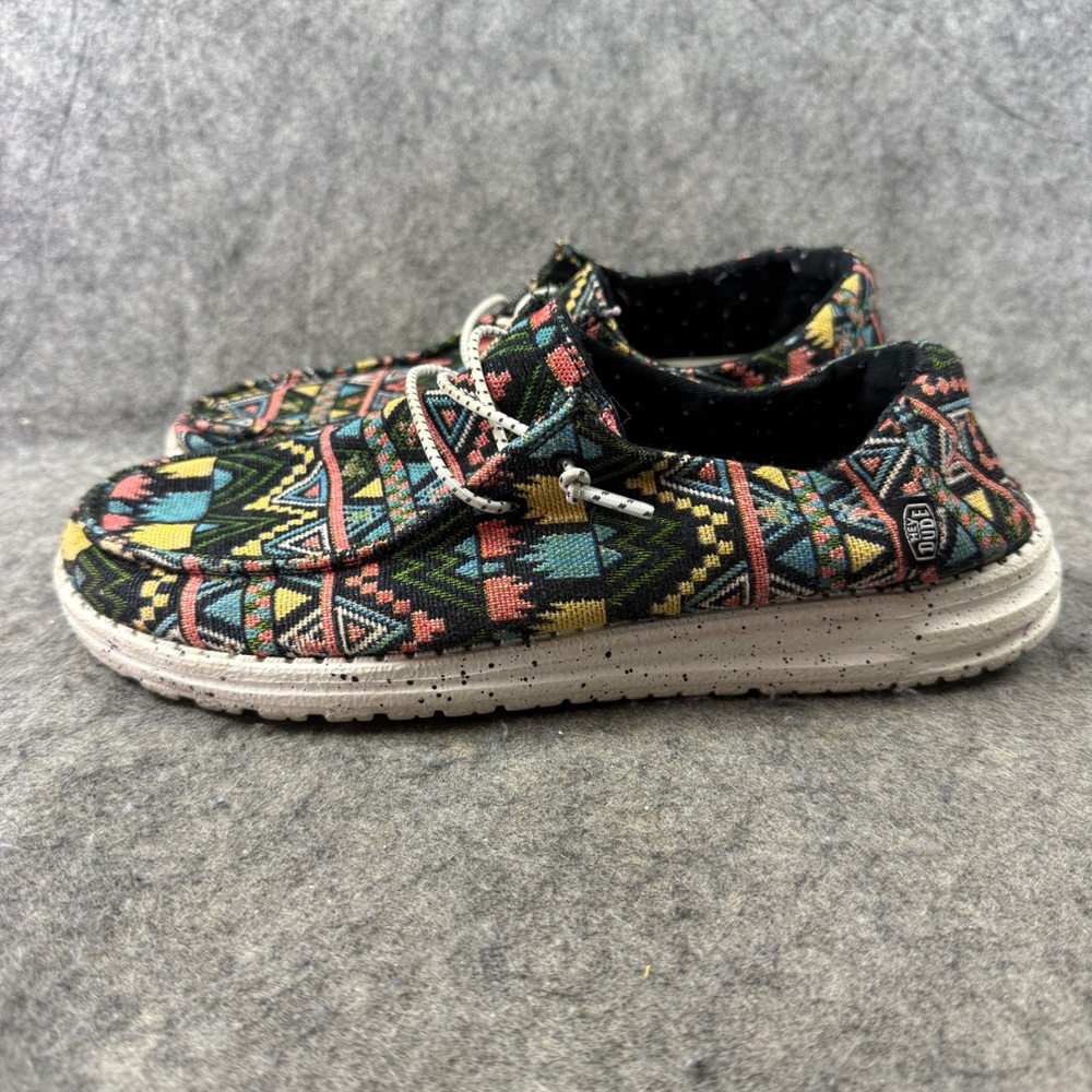 Hey Dude Wendy Bayside Black Multi Geometric Slip On Loafers Shoes Womens 9
